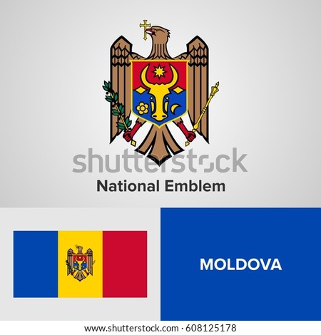 Moldova National Emblem and flag 