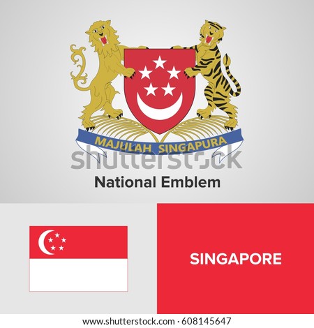 Singapore National Emblem and flag 