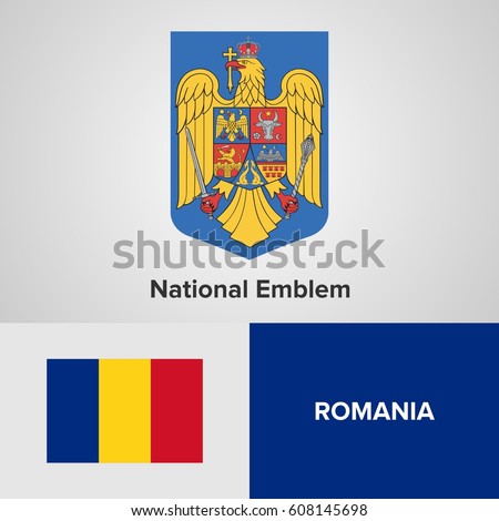 Romania National Emblem and flag 