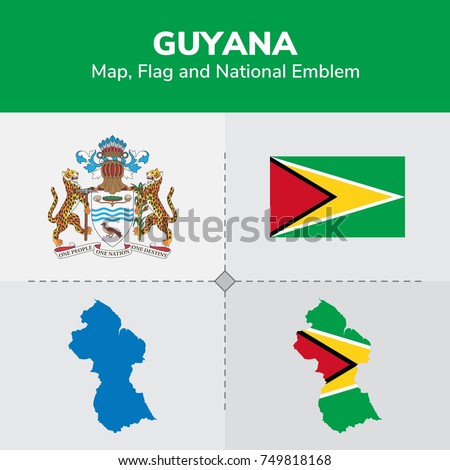 Guyana Map, Flag and National Emblem 