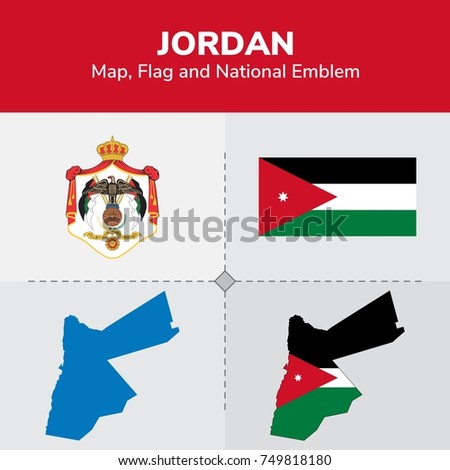 Jordan Map, Flag and National Emblem 