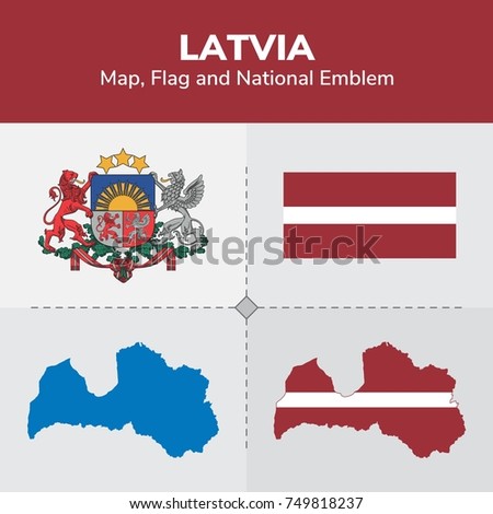 Latvia Map, Flag and National Emblem 