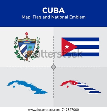 Cuba Map, Flag and National Emblem 