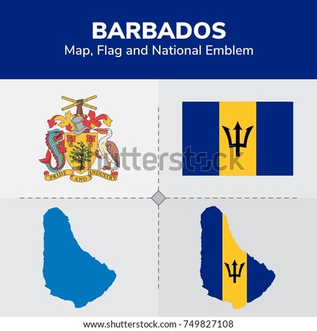 Barbados Map, Flag and National Emblem 