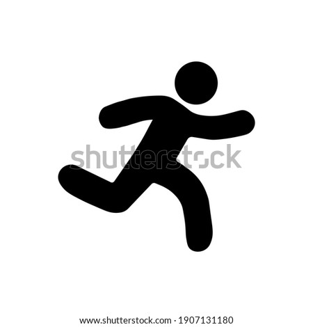 Running sprinter man flat illustration with motion track lines,abstract silhouette symbol, simple runner trail shape, linear outline icon design isolated on white sign. Escape. Vector EPS 10