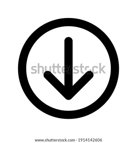 Down arrow in circle, line icon in black. Down button symbol modern flat design style for web site and mobile app. Isolated on white background. Vector EPS 10