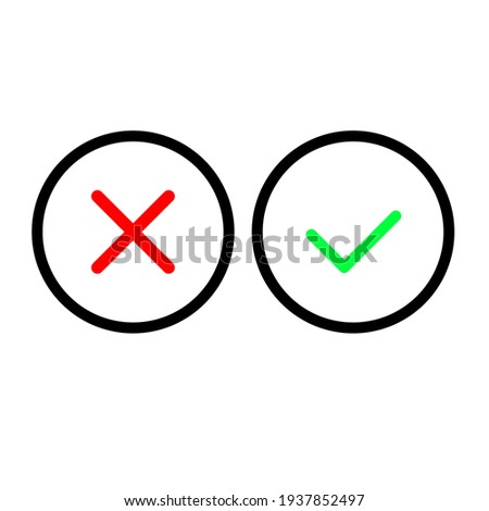 Approve and Reject line icon in black. Cross and Check mark illustration. X icon or agree symbol. Trendy flat style for app, graphic design, infographic, web site, ui, ux. Vector EPS 10