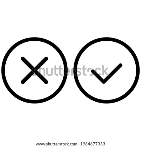 Approve and Reject line icon in black. Simple cross and Check mark illustration. x icon or agree symbol. Trendy flat style for app, graphic design, infographic, web, site, ui, ux, gui. Vector EPS 10