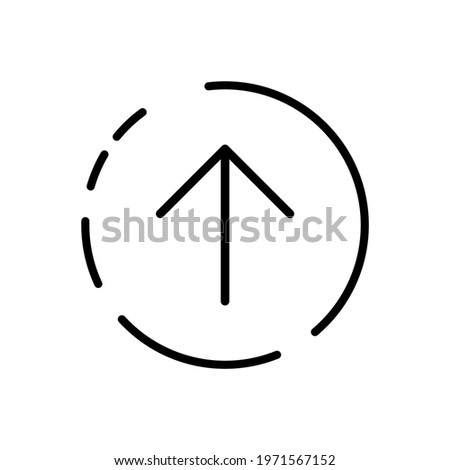 Creative upload black thin line icon in broken circle, isolated flat design. Trendy outline logo for app, graphic design, infographic, web site, ui, ux, gui, element, dev, logotype. Vector EPS 10