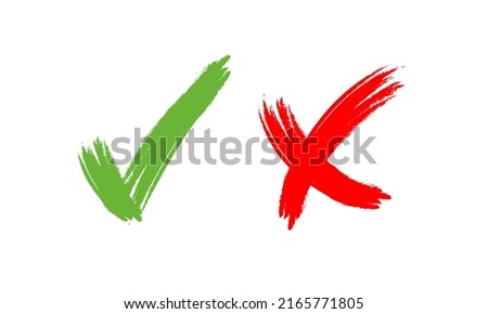 Approve and Reject line icon in red and green color. Cross and Check mark illustration. x icon, brush, accept, decline or agree symbol. Trendy flat for app,design, infographic web ui ux. Vector EPS 10