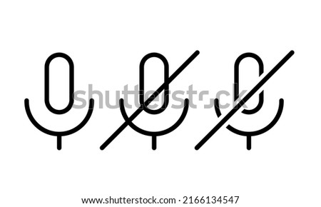 Audio microphone vector outline icons set in black. Record mic concept. ON OFF mic thin line. Mute microphone. Isolated symbol flat illustration for: sign, app, graphic, design, web, ui, ux. EPS 10.