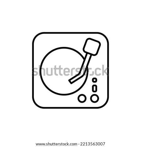 Vinyl player vector icon outline black EPS 10. Gramophone, record player sign. Phonograph, turntable flat illustration. Retro music, radio concept. Editable isolated object on white for web, app, dev