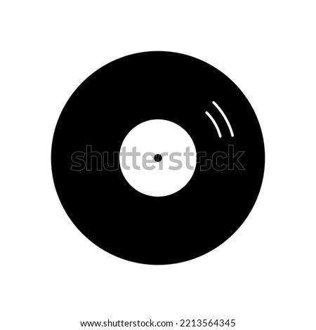 Vinyl record vector icon logo solid black EPS 10. Retro plate disc flat illustration. Classic music concept. Editable isolated object on white. Sign for web, app, dev, infographic