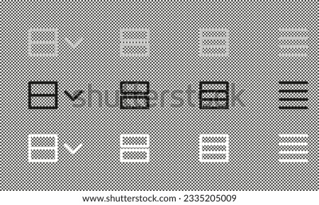 Content view options or list menu icons set. Product catalog view symbols. Trendy flat isolated symbol, sign for: illustration, outline, logo, mobile, app, design, web, ui, ux. Vector EPS 10.