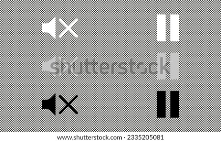 Media player buttons vector icons set. Speaker volume turn off sign. Stop play, pause symbol. Flat isolated illustration on transparent for web, dev, app, ui, ux. Vector EPS 10.