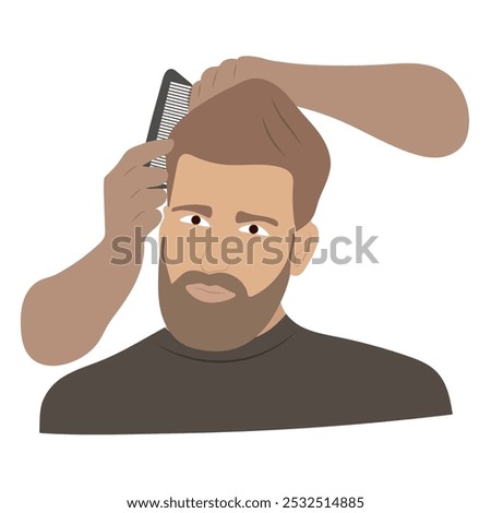 Illustration of a man getting his hair combed at the barbershop.