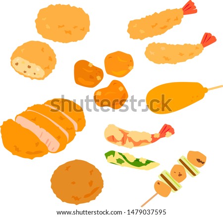 Japanese fried food illustration set