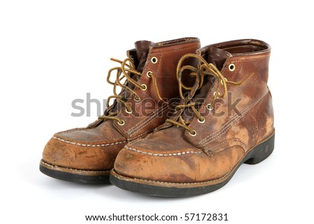 Pair Of Old Steel Toed Shoes In Very Used Condition. Stock Photo ...