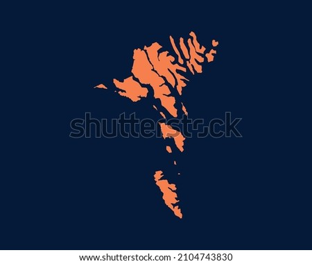 Modern Orange Blue Color High Detailed Border Map Of Faroe Island, Isolated on White Background Vector Illustration