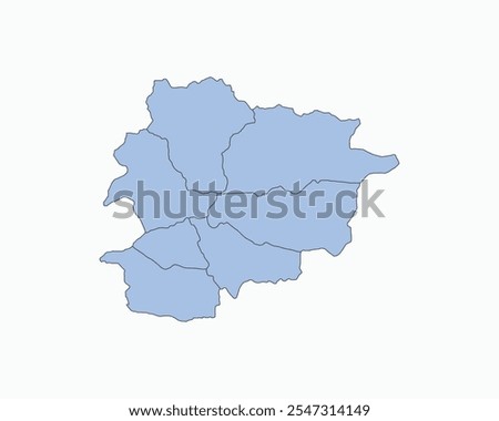 High Detailed Soft Blue Map of Andorra on White isolated background, Vector Illustration EPS 10