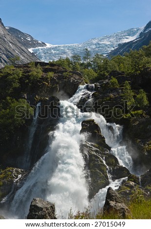 Briksdal glacier and waterfall, Norway