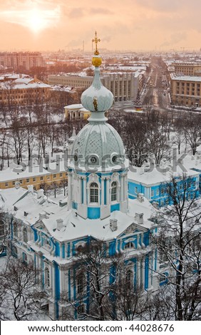 View of St. Petersburg from Smolny church, Russia.