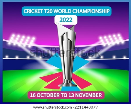 Cricket T20 world championship trophy with stadium background