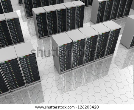 Server room with server clusters.