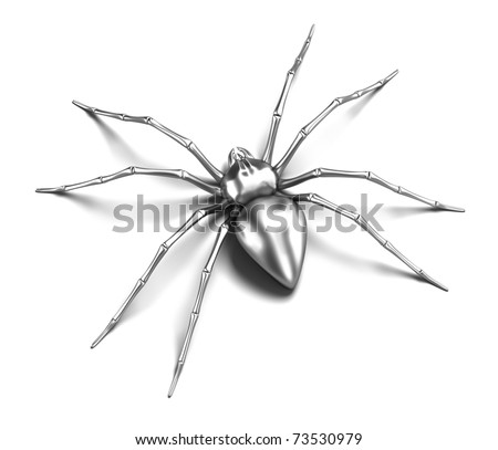 Spider - silver metallic. Black Widow. Isolated on white