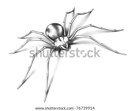 Spider - silver metallic. Black Widow. Isolated on white