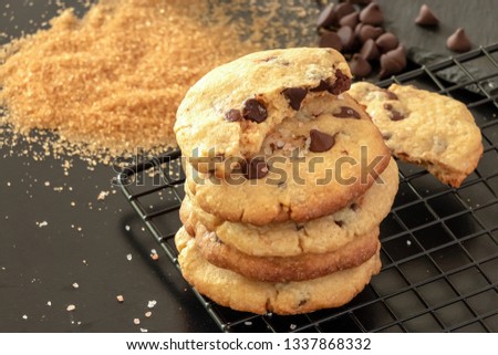 Similar – Image, Stock Photo Salted caramel chocolate cookies on ceramic plate