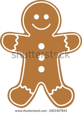 Vector  isolated gingerbread man ; The flat 2d illustration of christmas sweet without background