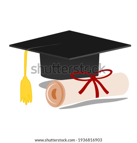 Graduation convocation cap hat and degree isolated vector illustration design