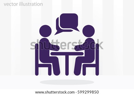 vector illustration people at a table talking, icon