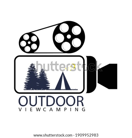 Ilustation vector logo outdoor movie rental,logo camping outdoor film with projector. perfect for logos, brands, etc.