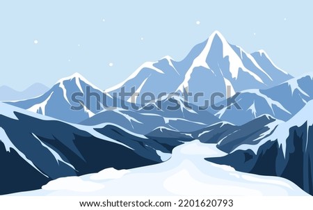 Blue mountains with glacier and snow