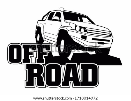 Logo Off Road. Black and white hand-drawn cross-country car and letters