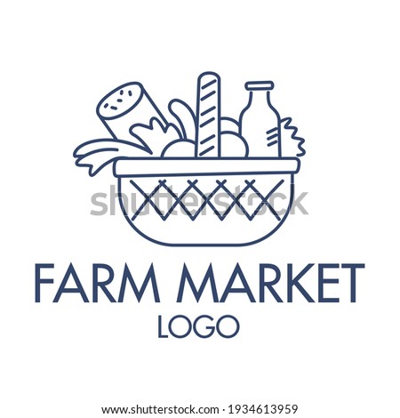 Farmer's market. Stylish design. Grocery basket icon