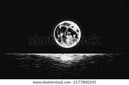 View to full moon on the sea