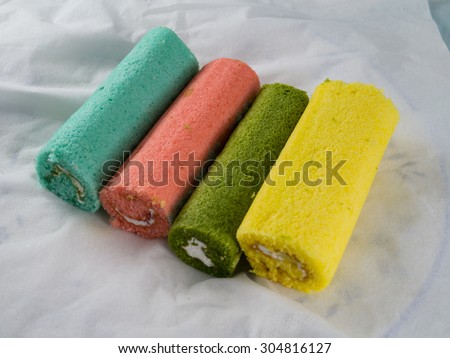 various color jamroll  blue, pink, yellow, green