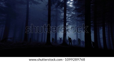 zombie horde in forest, blue toned photo Stock fotó © 