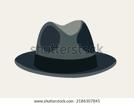 Vector illustration of elegant grey fedora hat isolated on light beige background.