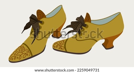Retro shoes with decoration. Vintage shoes with small elegant heels and lacing. Vector isolated illustration.