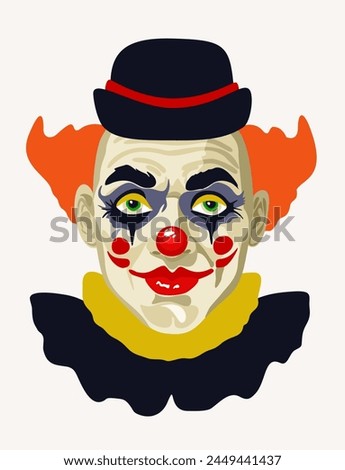 Clown. Vector isolated bright portrait of circus actor.