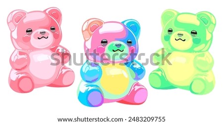 Colorful gummy bears. Jelly bear fruit gummies. Vector isolated illustration.