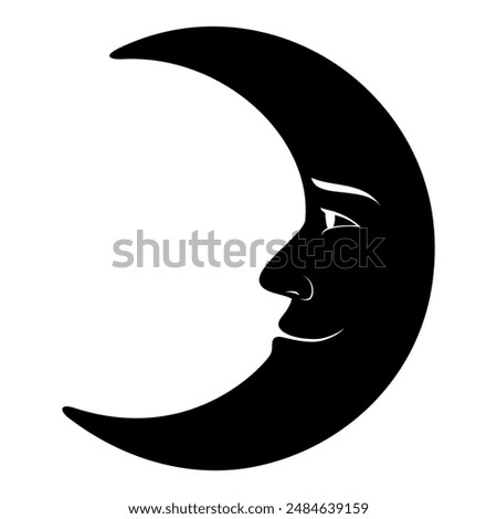 Crescent moon face silhouette. Vector image