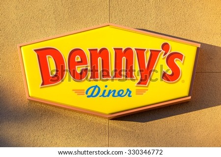 Denny\'s Diner Restaurant Logo Sign - February 2, 2015, Las Vegas, NV - Editorial Image