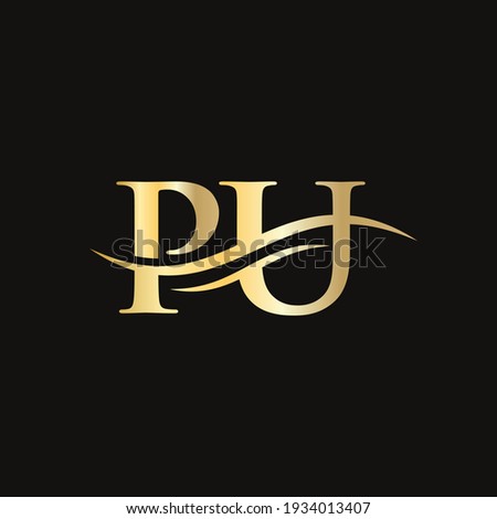 Swoosh Letter PU Logo Design for business and company identity. Water Wave PU Logo with modern trendy