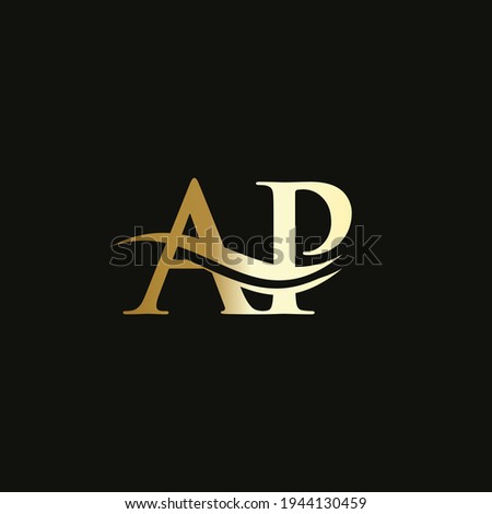 AP letter logo design. Premium Letter AP Logo Design with water wave concept Imagine de stoc © 