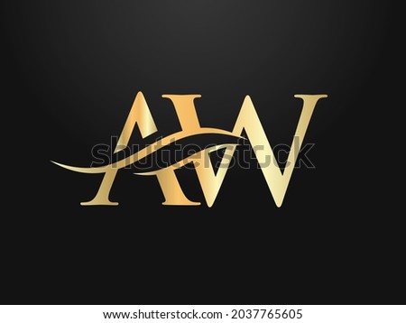 AW logo design. Premium Letter AW Logo Design with water wave concept. AW letter logo design